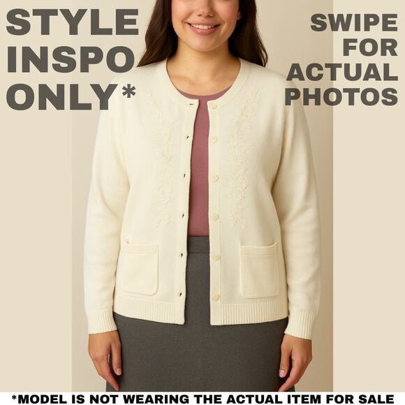 Crystal-Kobe Petites Cream Embroidered Cardigan | Size M [0218] - Picture 3 of 9